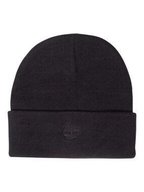 Timberland Logo Patch Cuffed Knit Beanie Hat OSFM Black